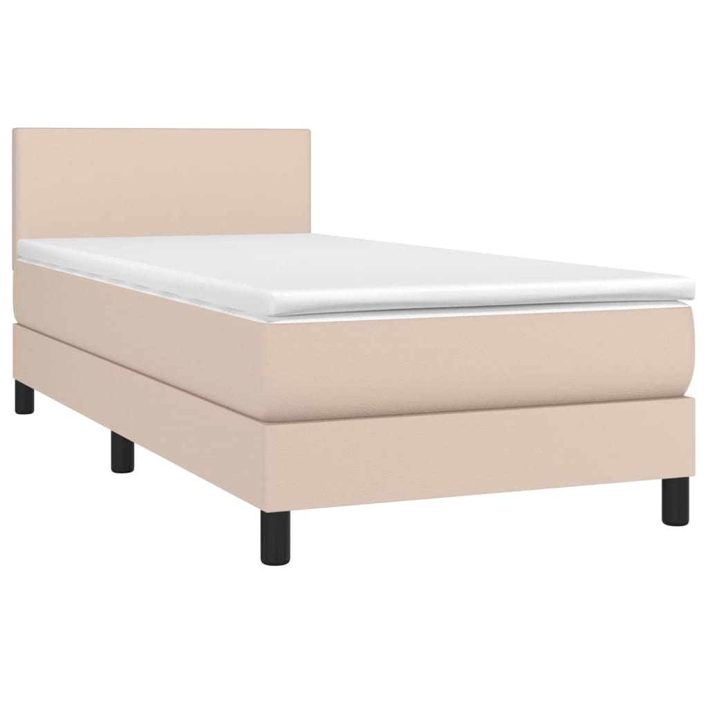cappuccino színű műbőr rugós ágy matraccal és LED-del 100x200cm