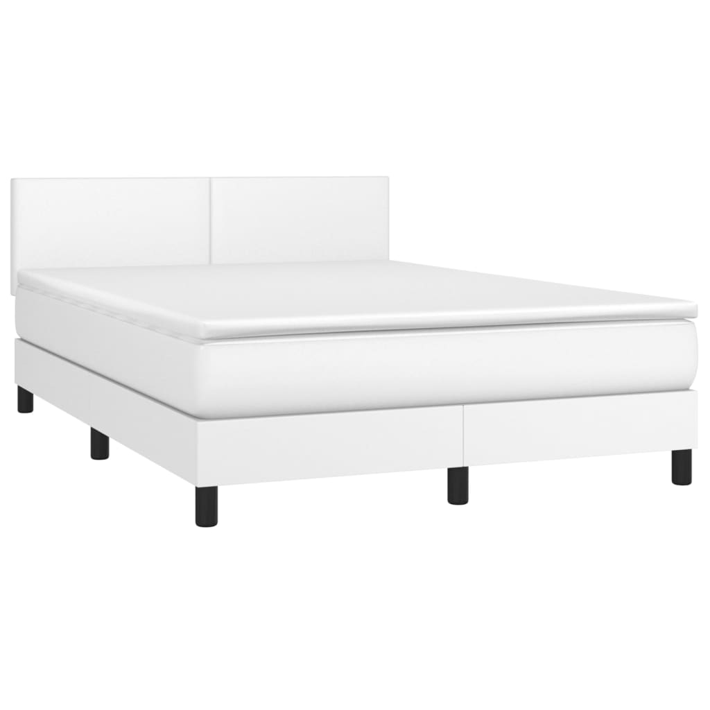 fehér műbőr rugós ágy matraccal és LED-del 140x190 cm