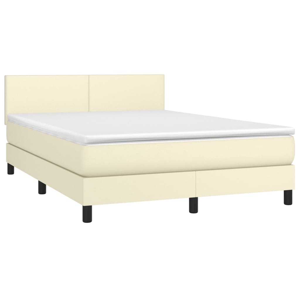 krémszínű műbőr rugós ágy matraccal és LED-del 140x190 cm