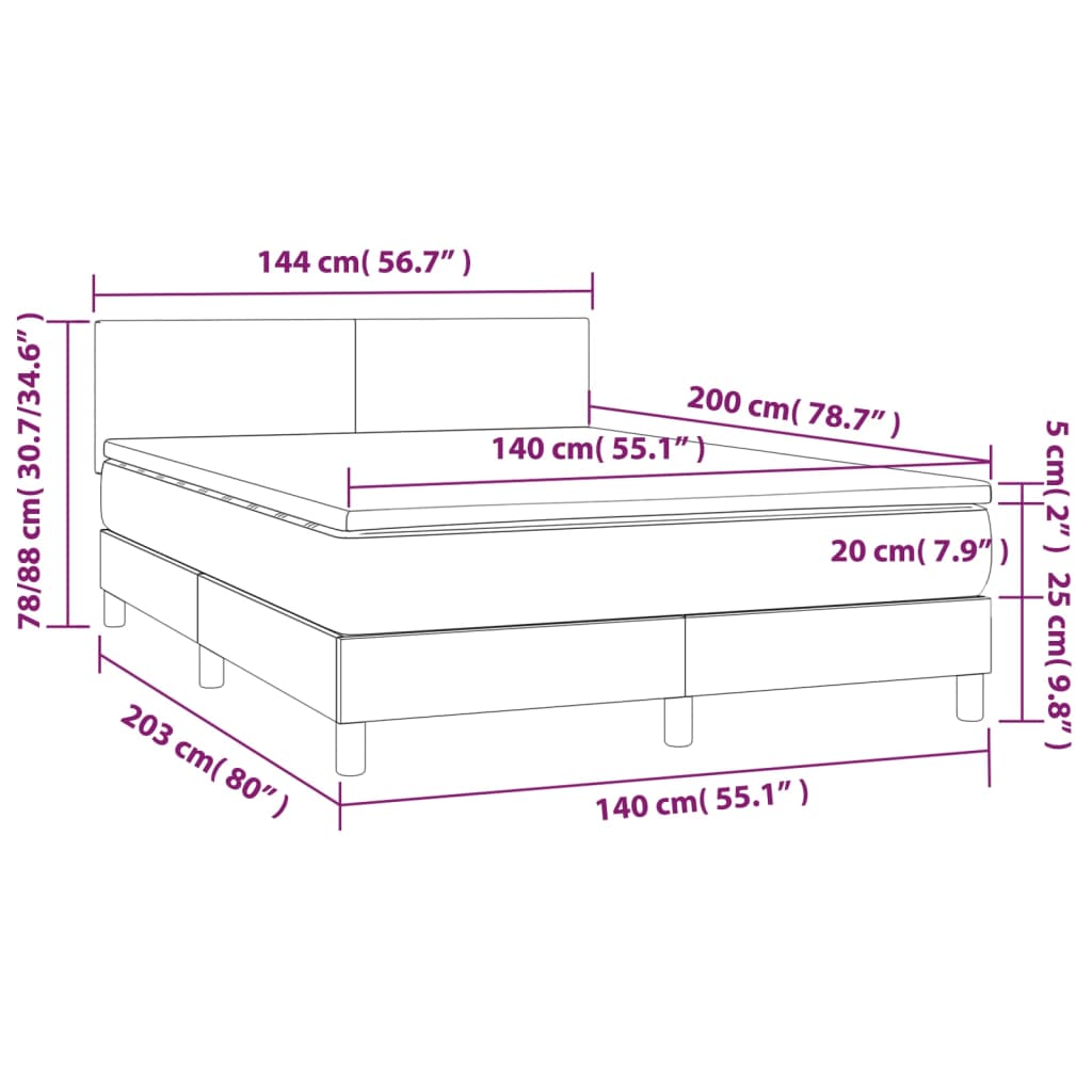 szürke műbőr rugós ágy matraccal és LED-del 140x200 cm