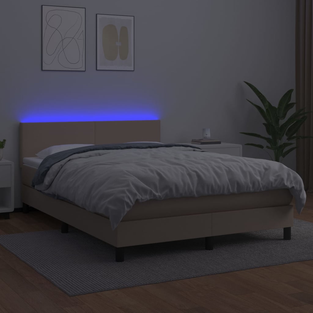 cappuccino színű műbőr rugós ágy matraccal és LED-del 140x200cm
