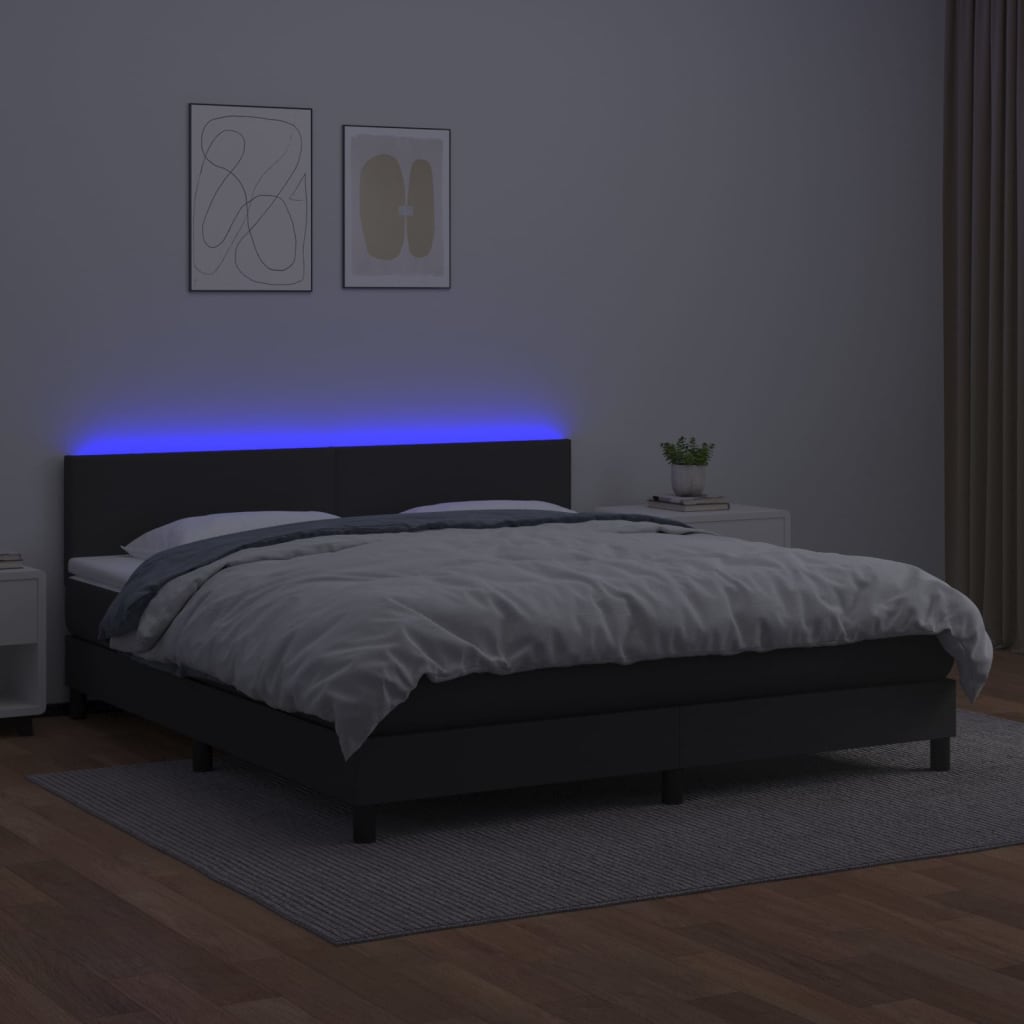 fehér műbőr rugós ágy matraccal és LED-del 180x200 cm
