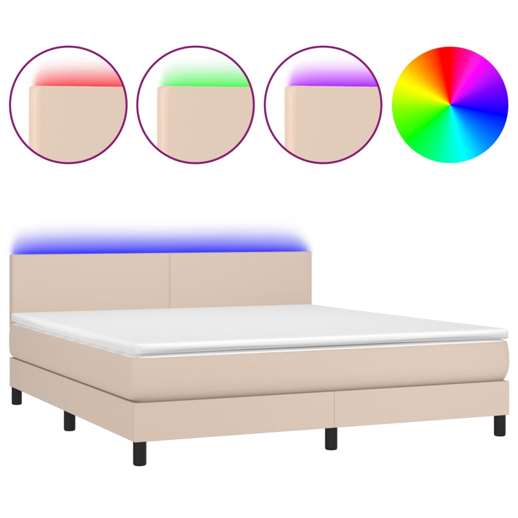 cappuccino színű műbőr rugós ágy matraccal és LED-del 180x200cm