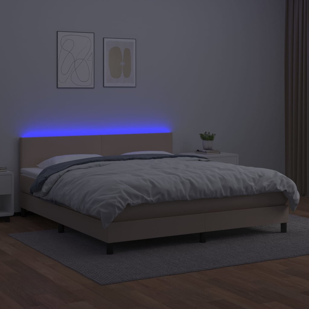 cappuccino színű műbőr rugós ágy matraccal és LED-del 180x200cm