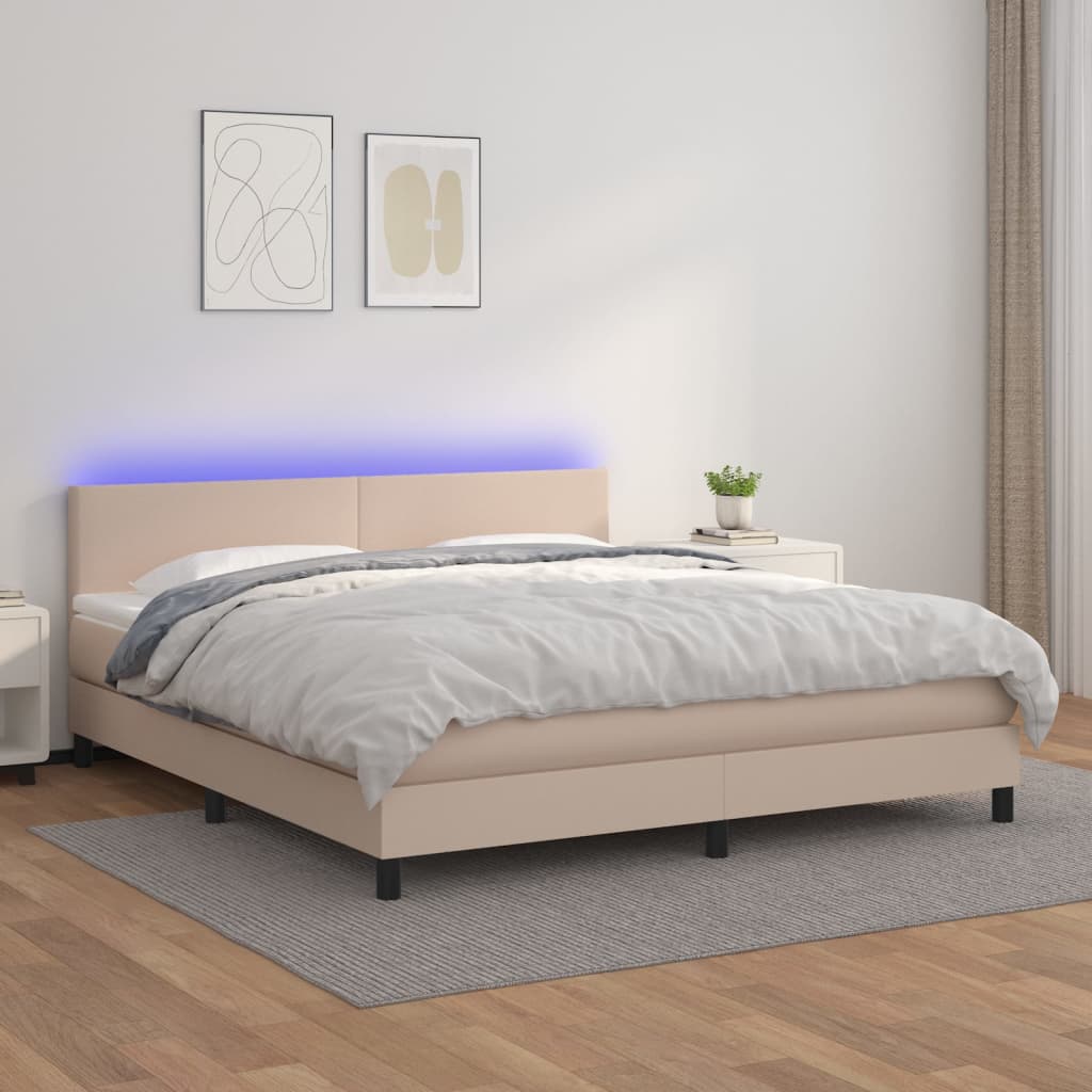 cappuccino színű műbőr rugós ágy matraccal és LED-del 180x200cm