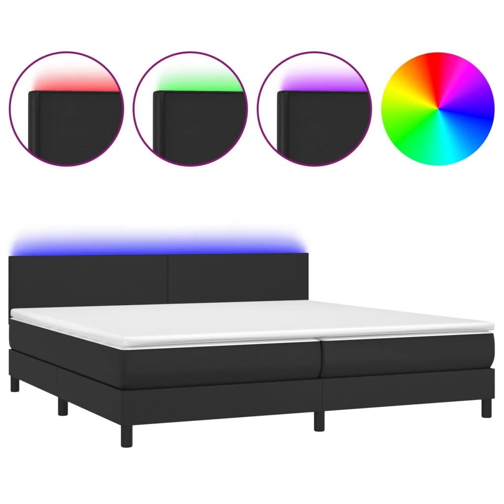 fehér műbőr rugós ágy matraccal és LED-del 200x200 cm