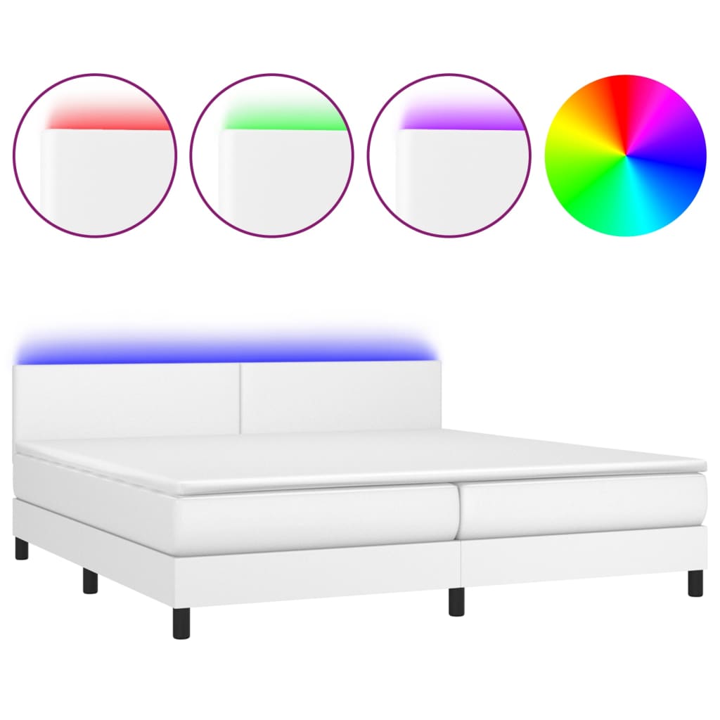 fehér műbőr rugós ágy matraccal és LED-del 200x200 cm