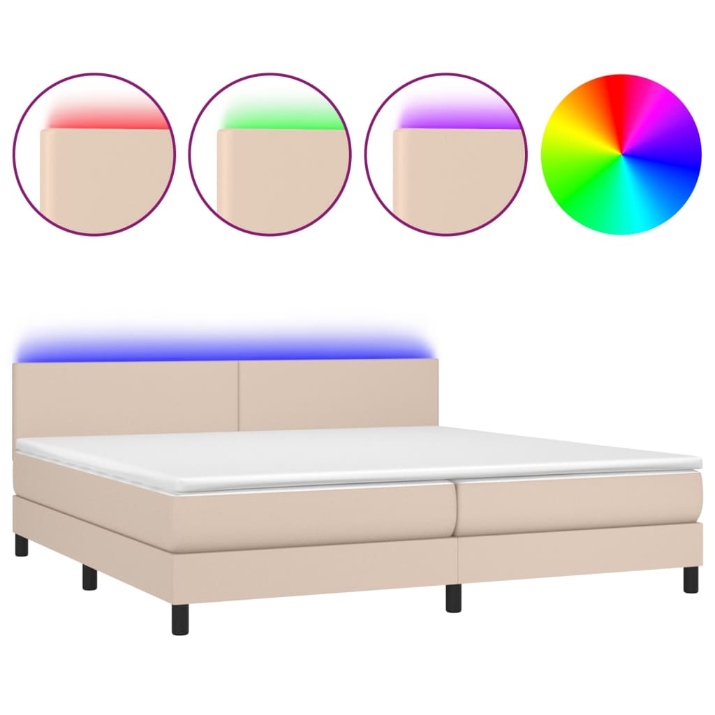 cappuccino színű műbőr rugós ágy matraccal és LED-del 200x200cm