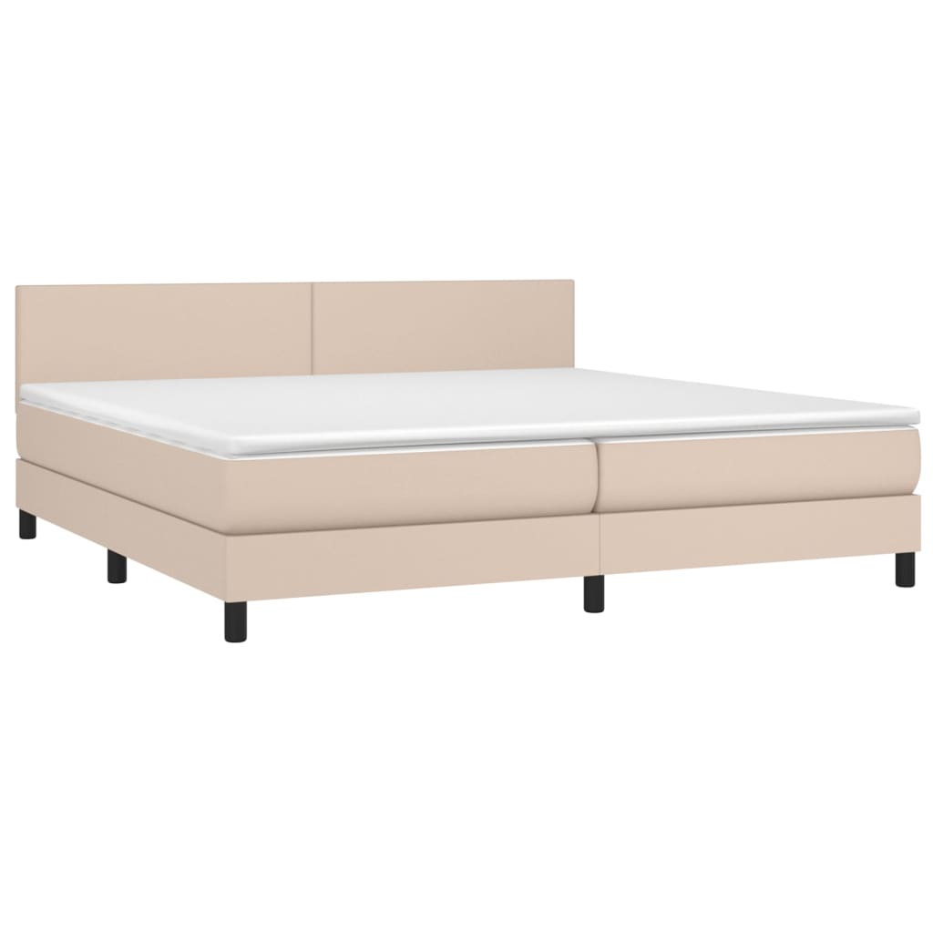 cappuccino színű műbőr rugós ágy matraccal és LED-del 200x200cm