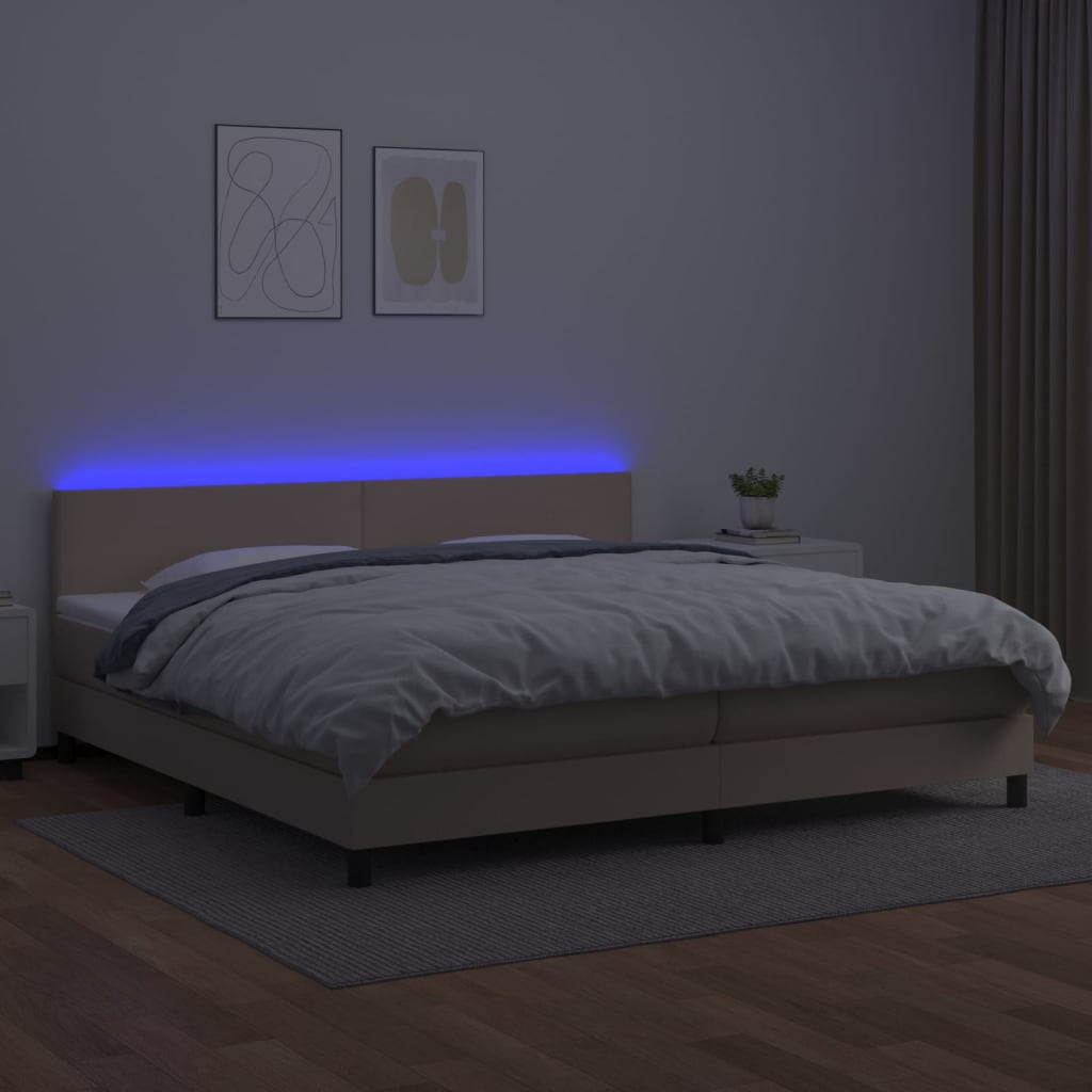 cappuccino színű műbőr rugós ágy matraccal és LED-del 200x200cm