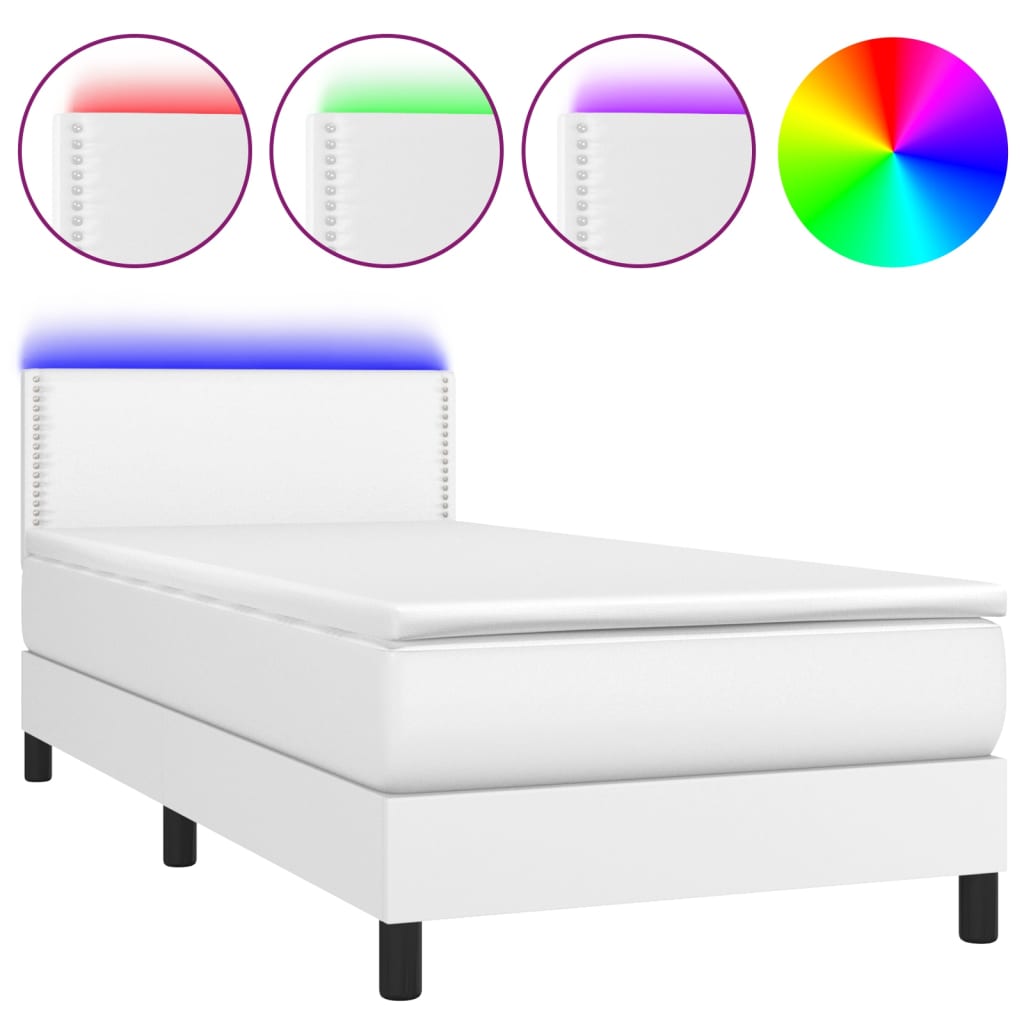 fehér műbőr rugós ágy matraccal és LED-del 100x200 cm