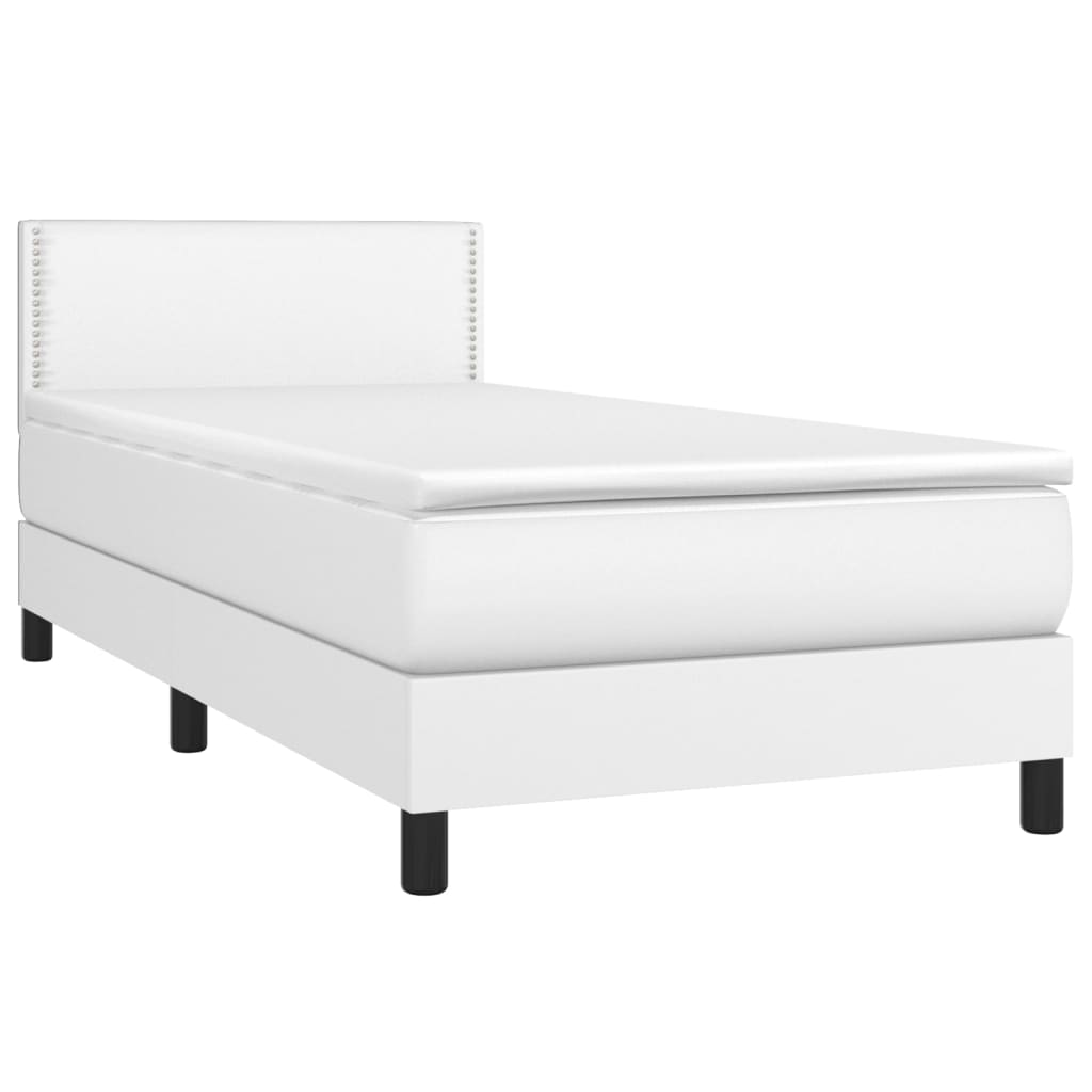 fehér műbőr rugós ágy matraccal és LED-del 100x200 cm