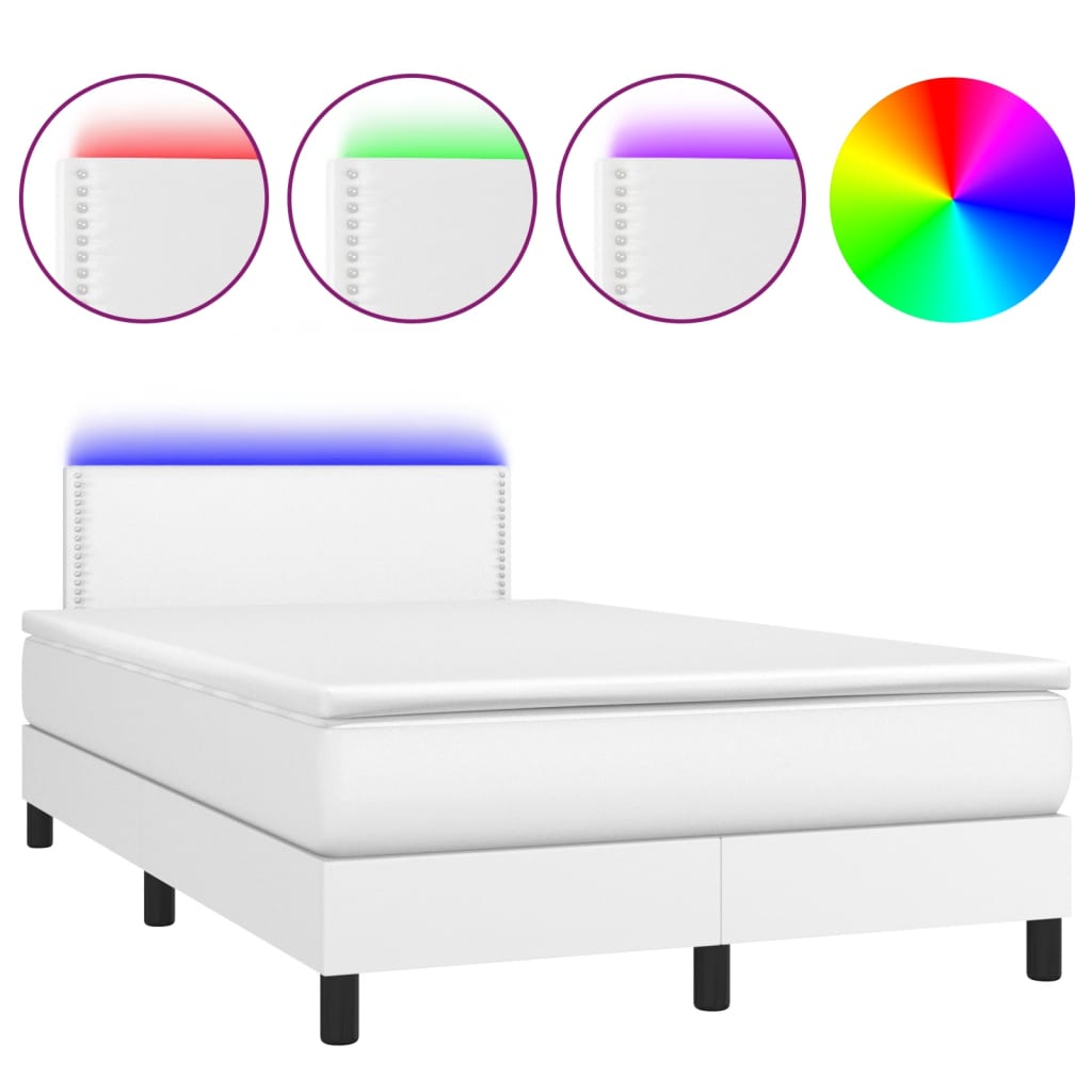 fehér műbőr rugós ágy matraccal és LED-del 120x200 cm