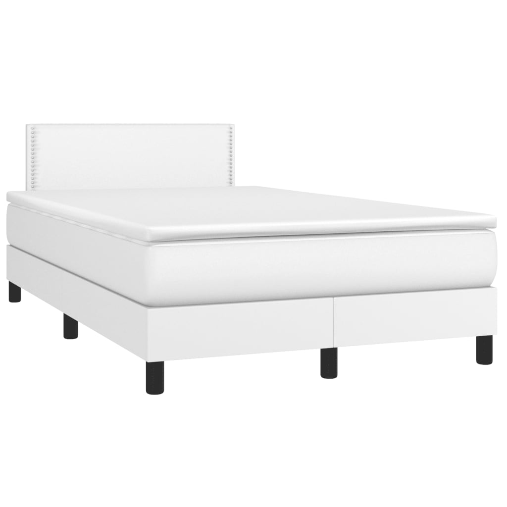 fehér műbőr rugós ágy matraccal és LED-del 120x200 cm