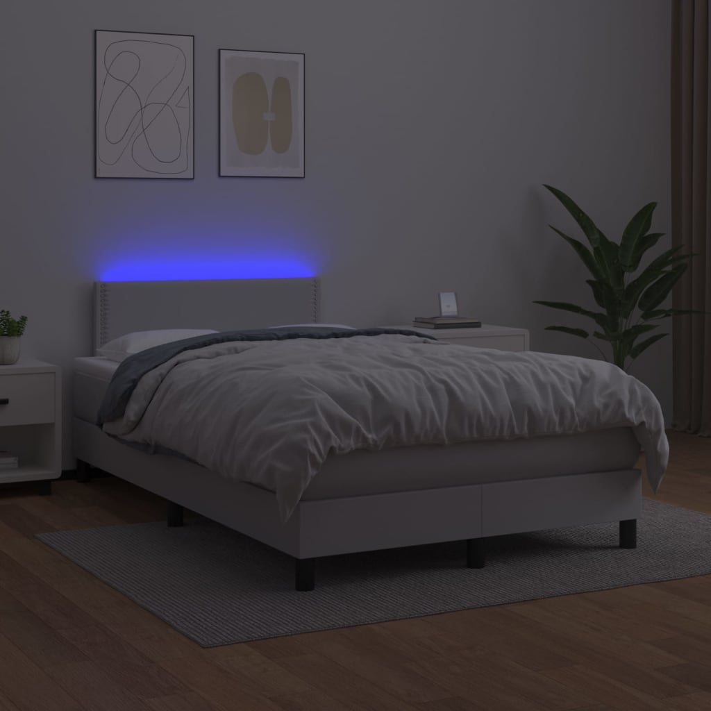 fehér műbőr rugós ágy matraccal és LED-del 120x200 cm