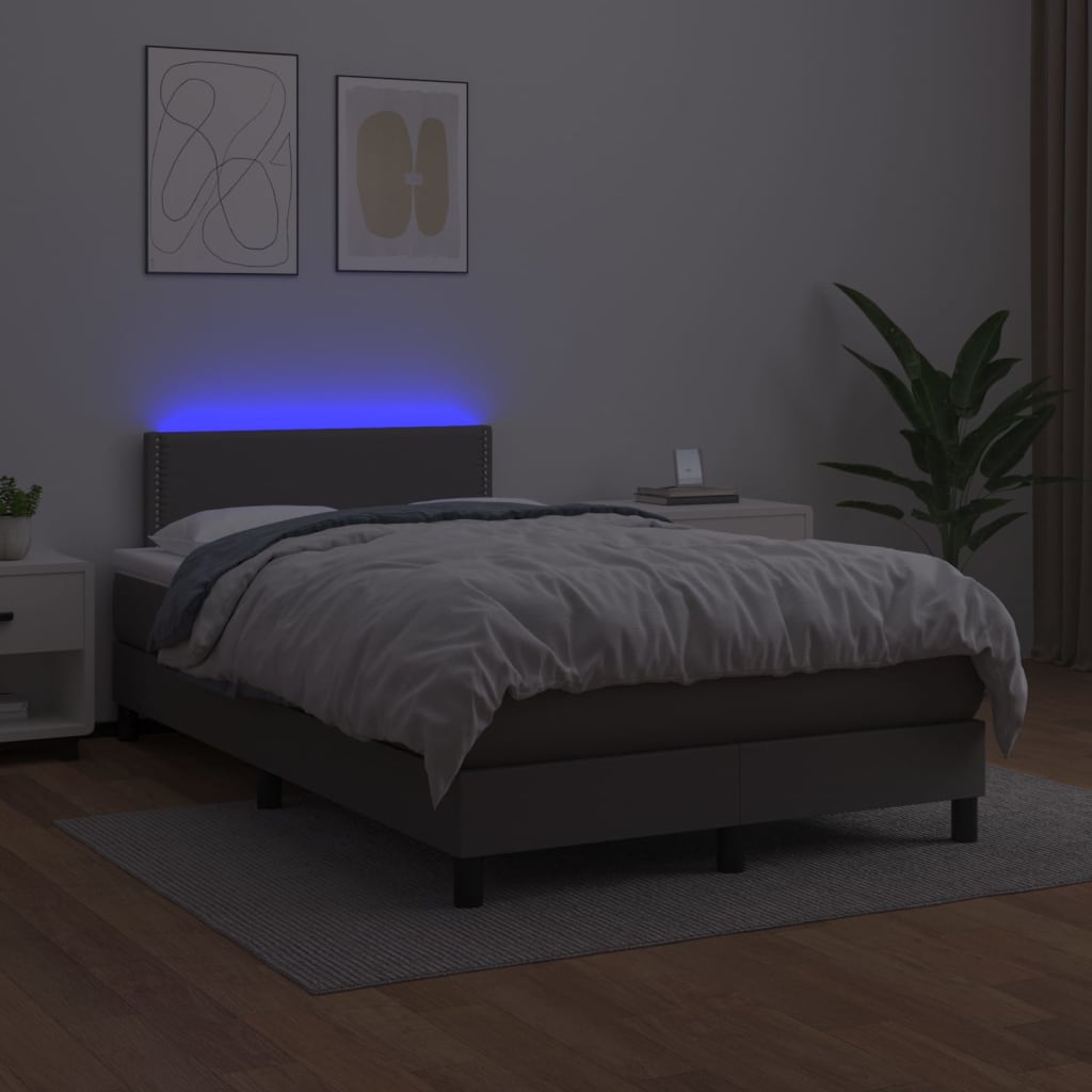 szürke műbőr rugós ágy matraccal és LED-del 120x200 cm