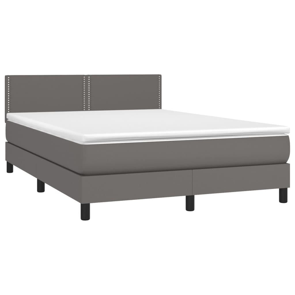 szürke műbőr rugós ágy matraccal és LED-del 140x190 cm