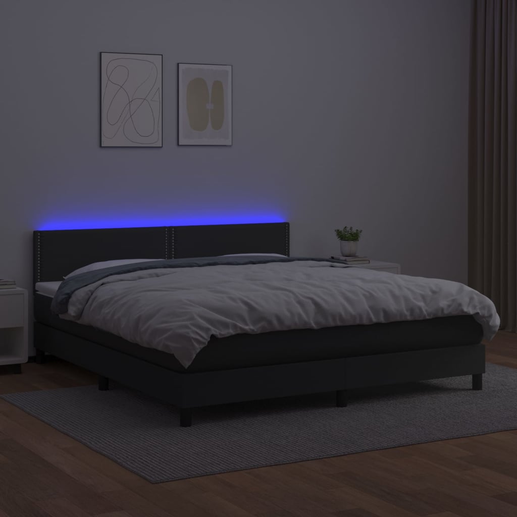 fehér műbőr rugós ágy matraccal és LED-del 180x200 cm
