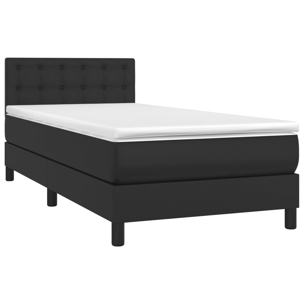 fekete műbőr rugós ágy matraccal és LED-del 90x190 cm