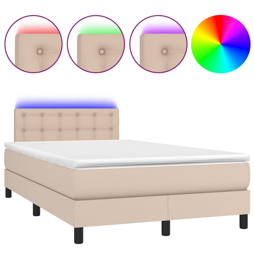 cappuccino színű műbőr rugós ágy matraccal és LED-del 120x200cm