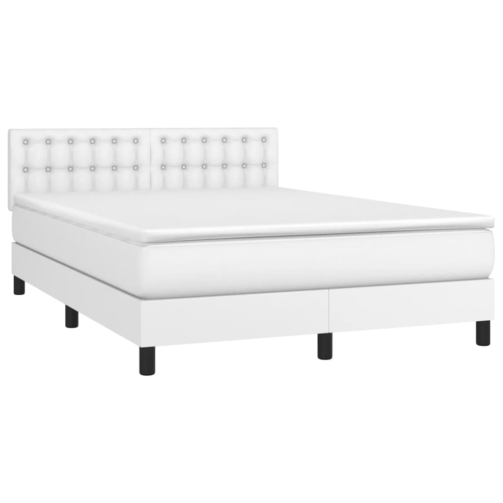 fehér műbőr rugós ágy matraccal és LED-del 140x190 cm
