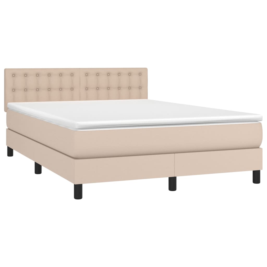 cappuccino színű műbőr rugós ágy matraccal és LED-del 140x200cm