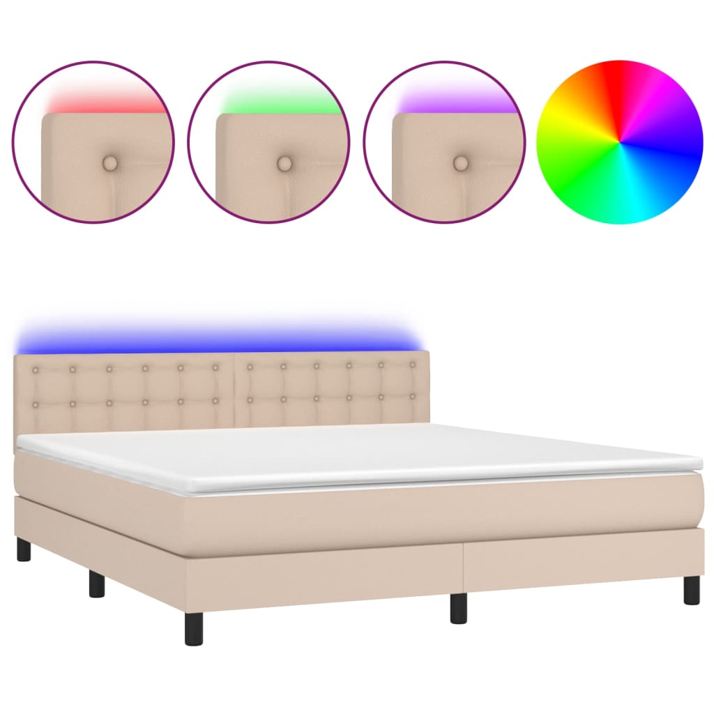 cappuccino színű műbőr rugós ágy matraccal és LED-del 180x200cm