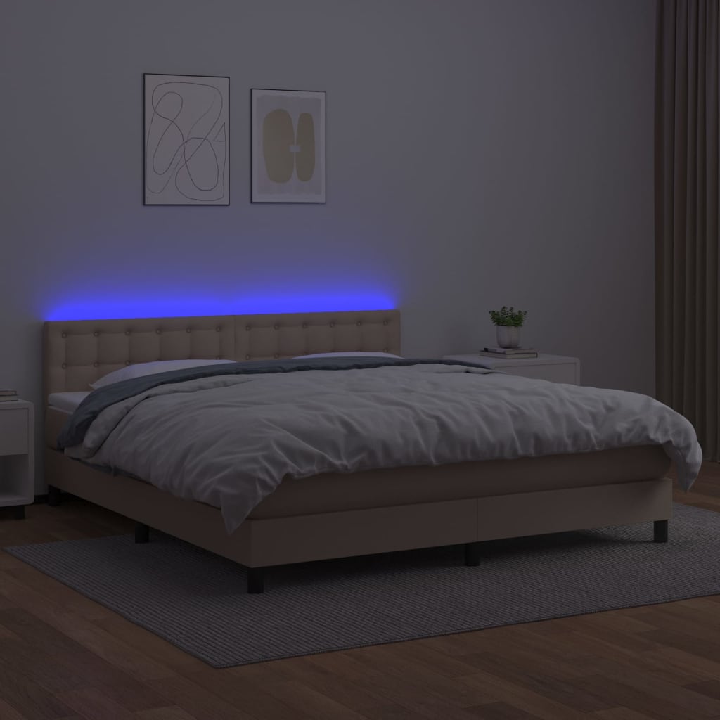 cappuccino színű műbőr rugós ágy matraccal és LED-del 180x200cm