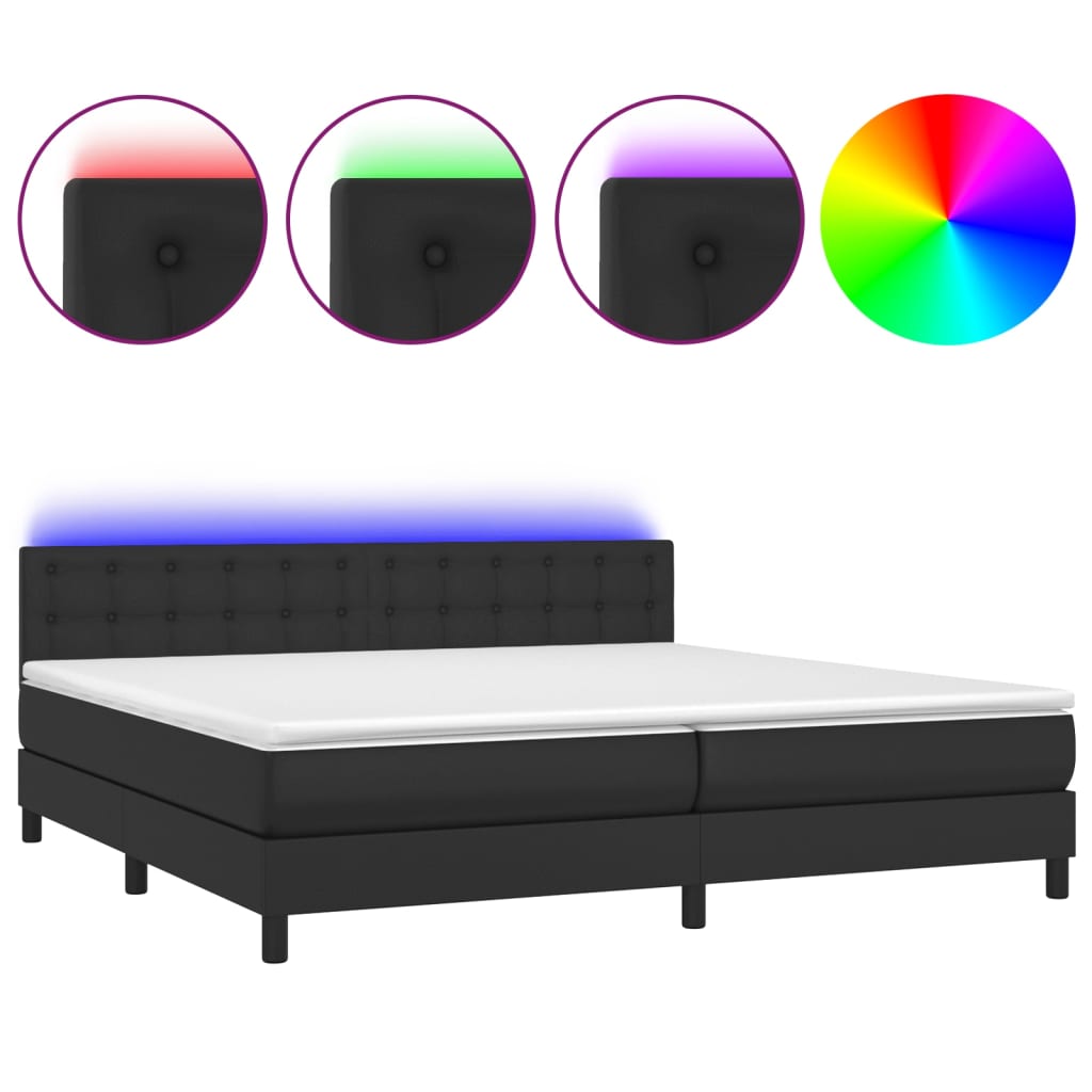 fehér műbőr rugós ágy matraccal és LED-del 200x200 cm