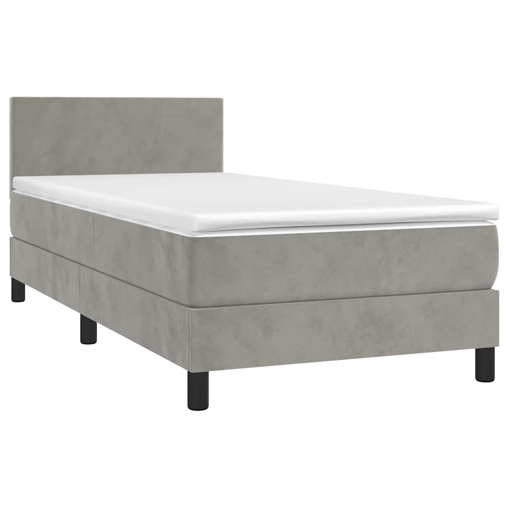 világosszürke bársony rugós és LED-es ágy matraccal 80 x 200 cm