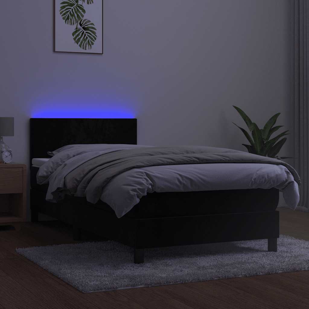 fekete bársony rugós és LED-es ágy matraccal 80 x 200 cm