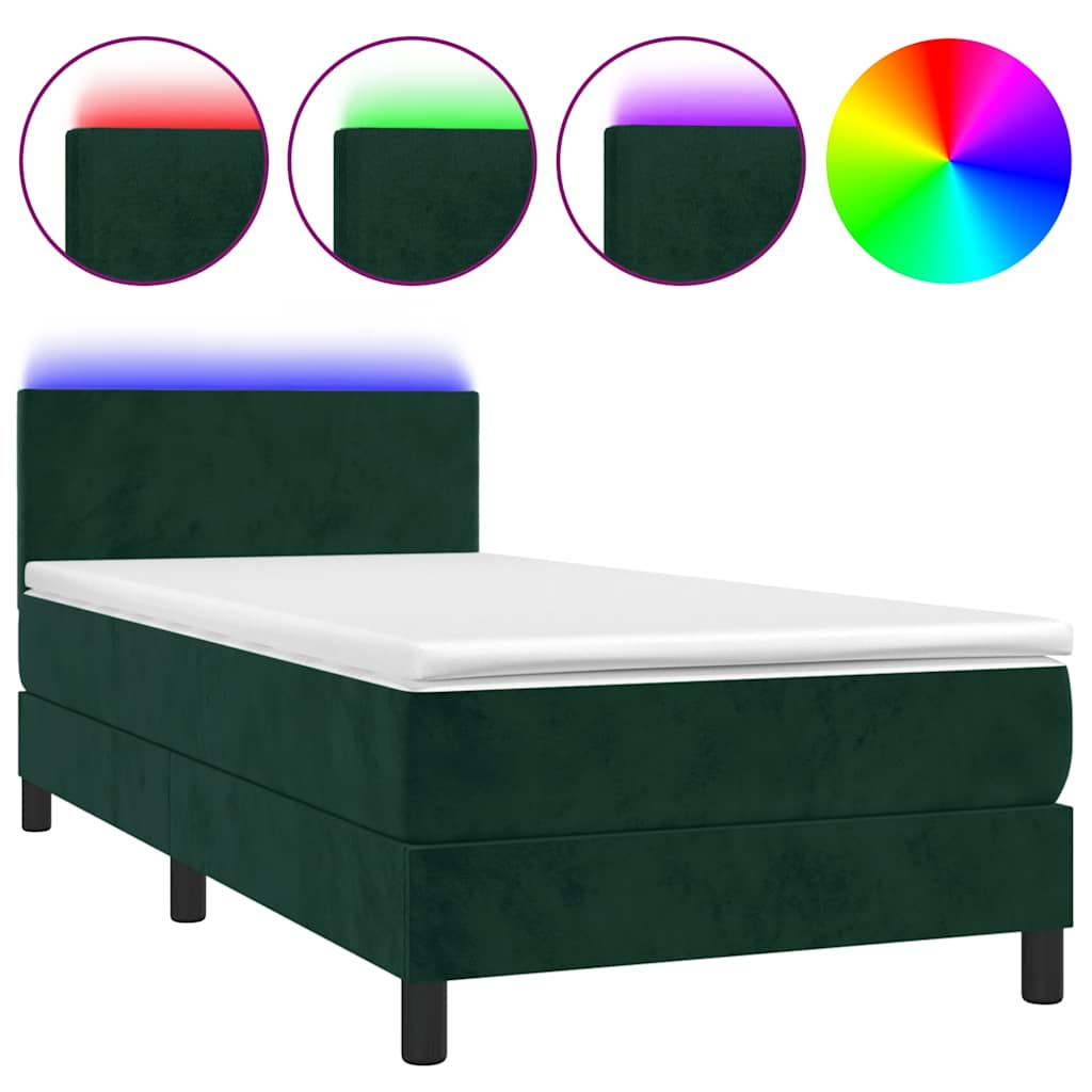 sötétzöld bársony rugós és LED-es ágy matraccal 80 x 200 cm