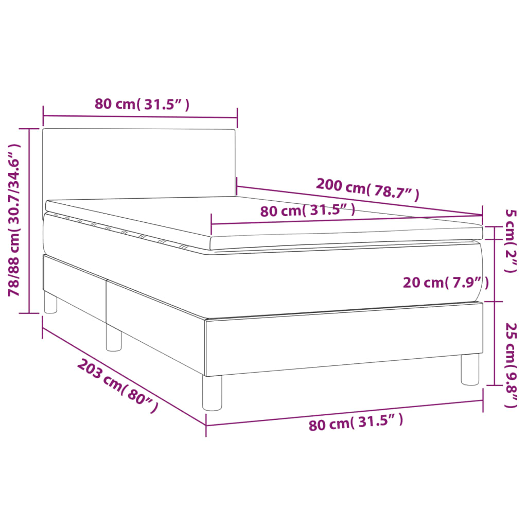 rózsaszín bársony rugós és LED-es ágy matraccal 80 x 200 cm