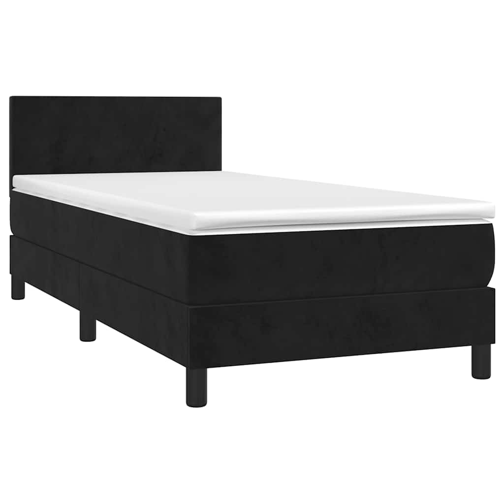 fekete bársony rugós és LED-es ágy matraccal 90x190 cm