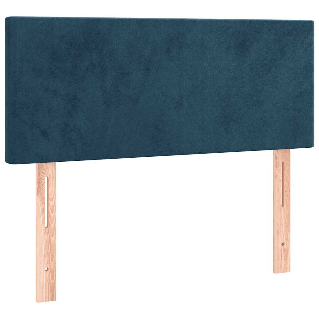 sötétkék bársony rugós és LED-es ágy matraccal 90x190 cm