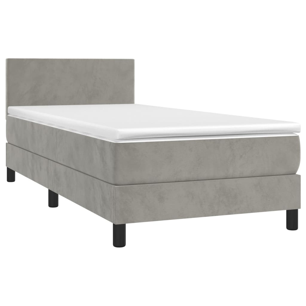világosszürke bársony rugós és LED-es ágy matraccal 100x200 cm