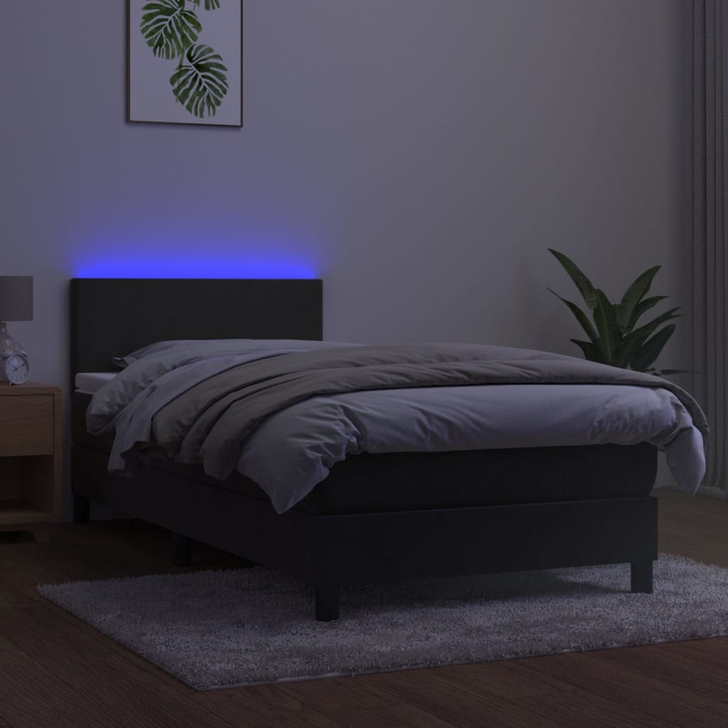 sötétszürke bársony rugós és LED-es ágy matraccal 100x200 cm