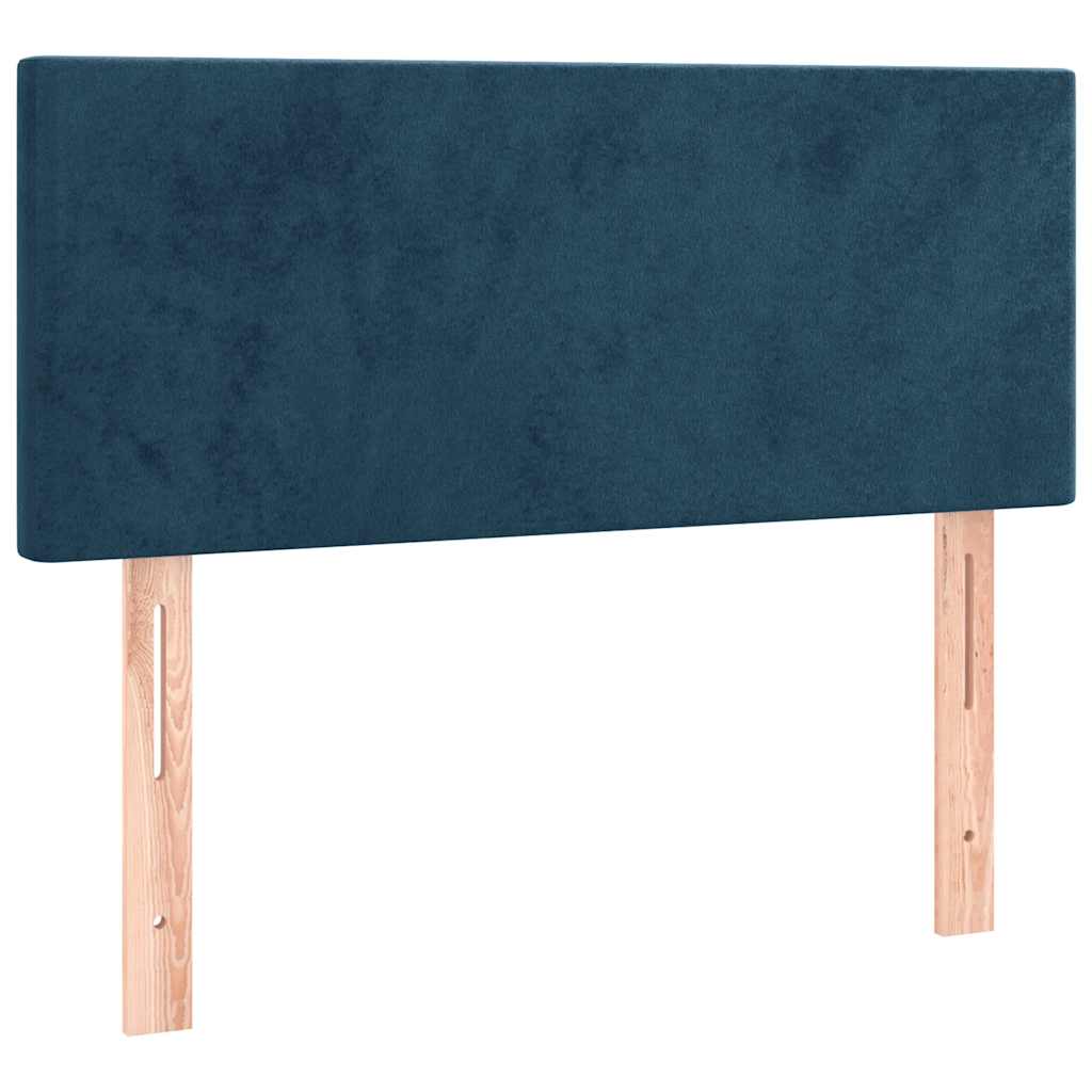 sötétkék bársony rugós és LED-es ágy matraccal 100x200 cm