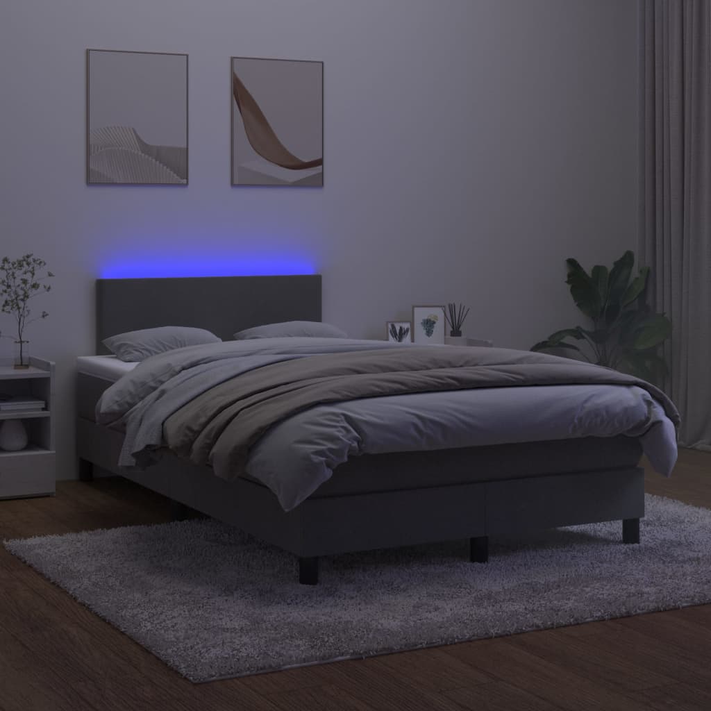 sötétszürke bársony rugós és LED-es ágy matraccal 120x200 cm