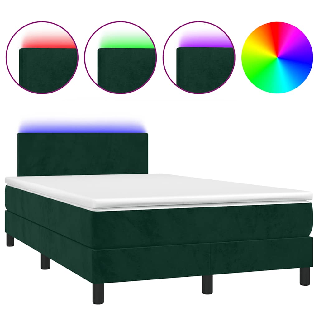 sötétzöld bársony rugós és LED-es ágy matraccal 120x200 cm