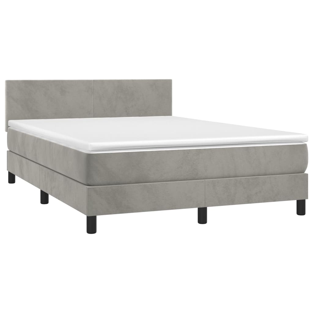világosszürke bársony rugós és LED-es ágy matraccal 140x190 cm