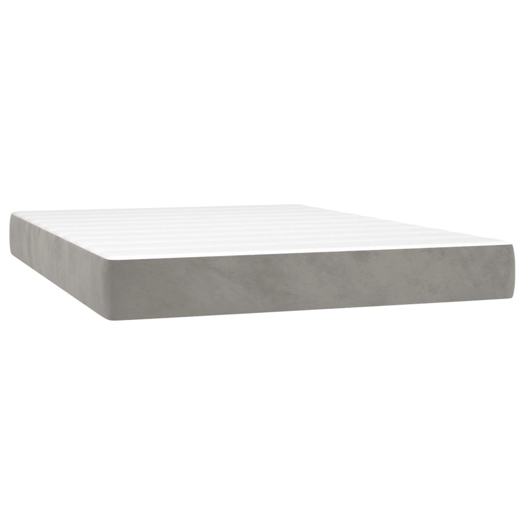 világosszürke bársony rugós és LED-es ágy matraccal 140x190 cm