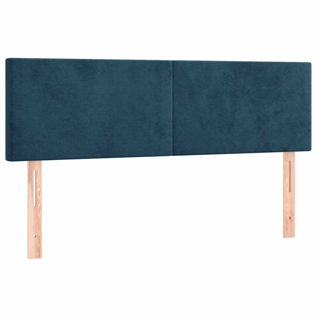 sötétkék bársony rugós és LED-es ágy matraccal 140x190 cm