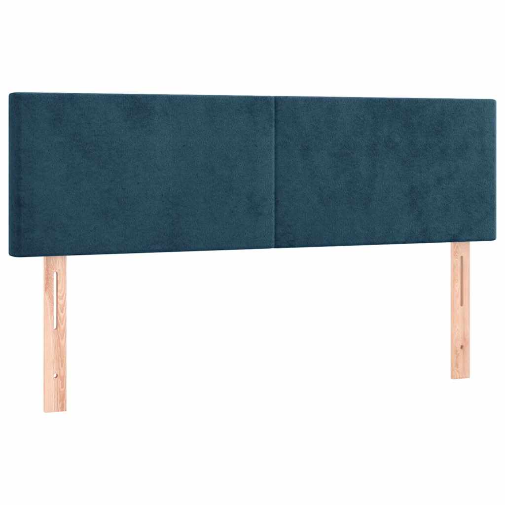 sötétkék bársony rugós és LED-es ágy matraccal 140x200 cm