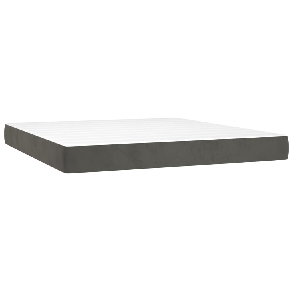 sötétszürke bársony rugós és LED-es ágy matraccal 160x200 cm