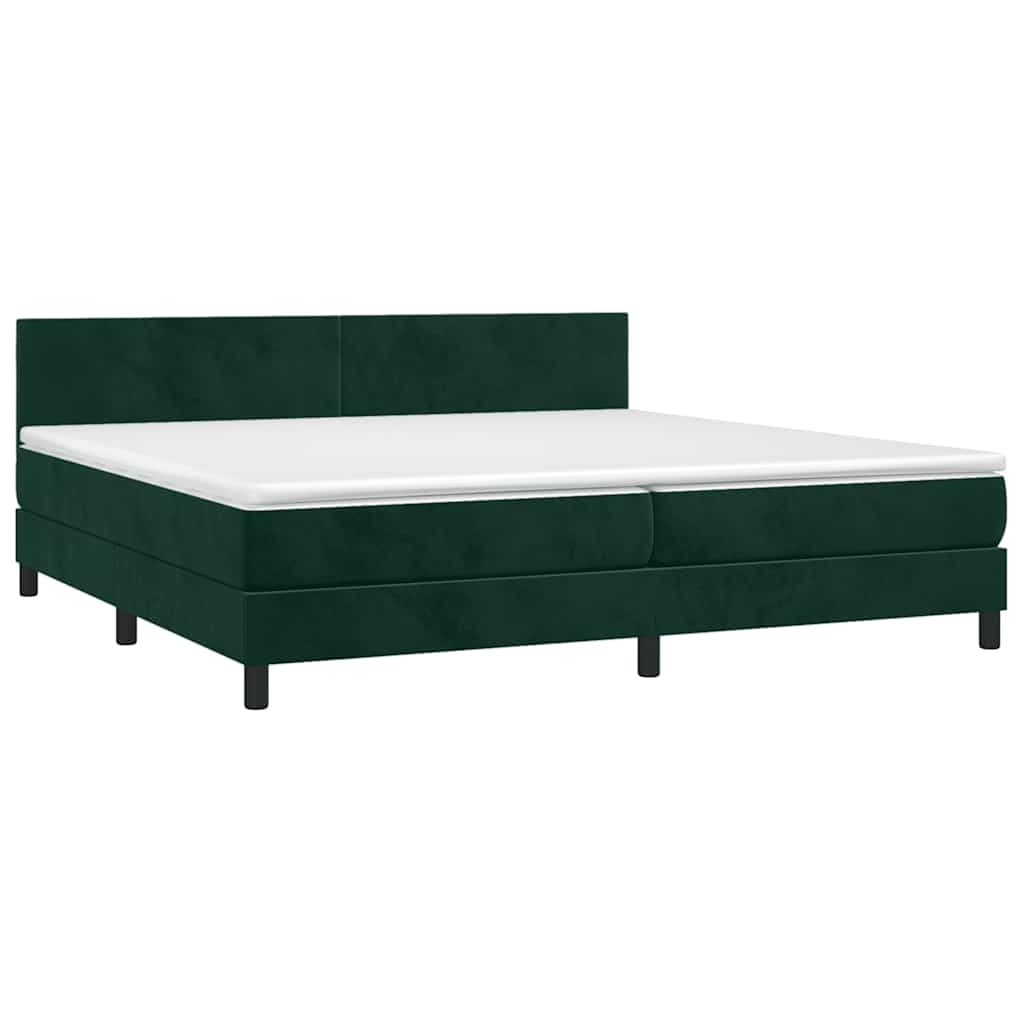 sötétzöld bársony rugós és LED-es ágy matraccal 200x200 cm
