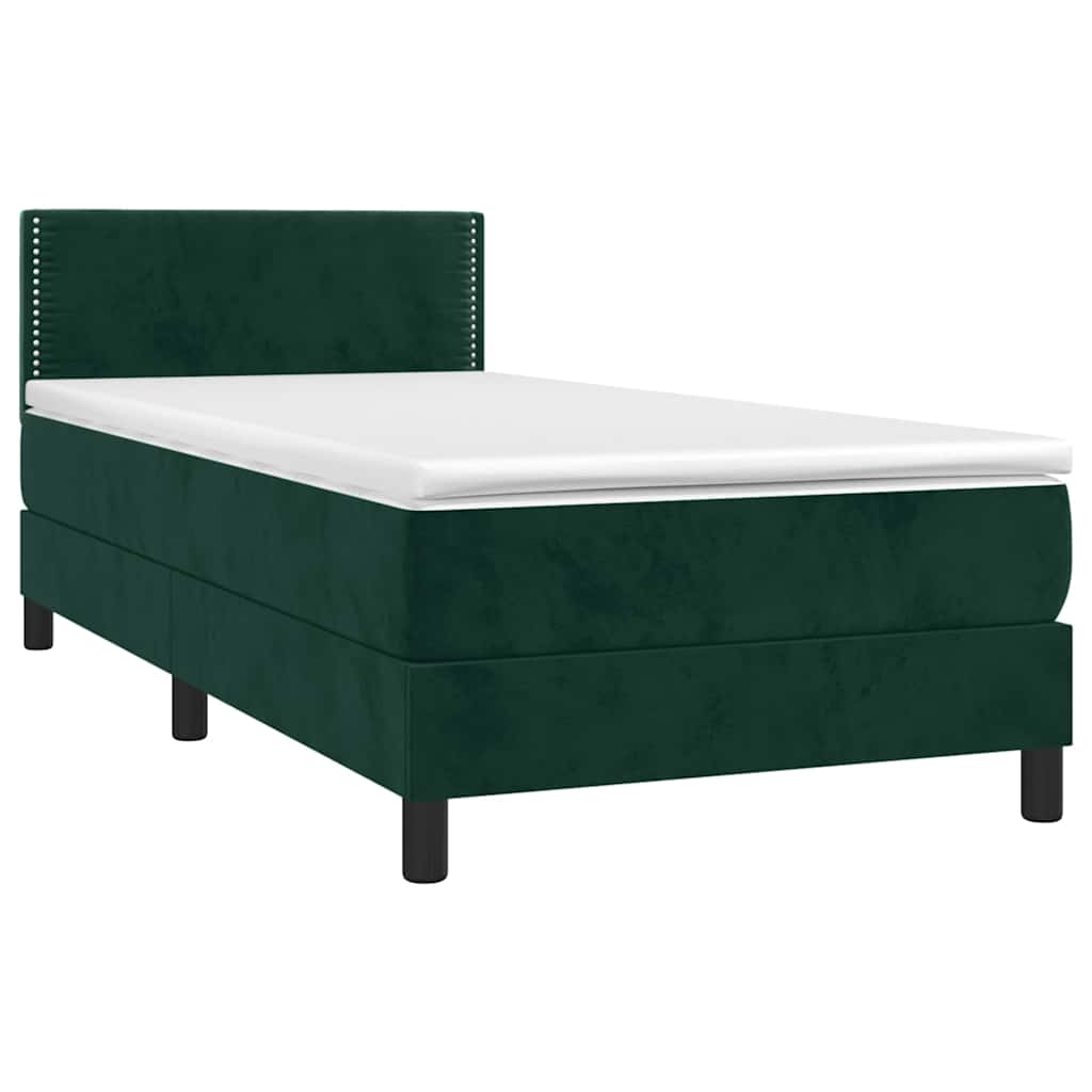 sötétzöld bársony rugós és LED-es ágy matraccal 80 x 200 cm