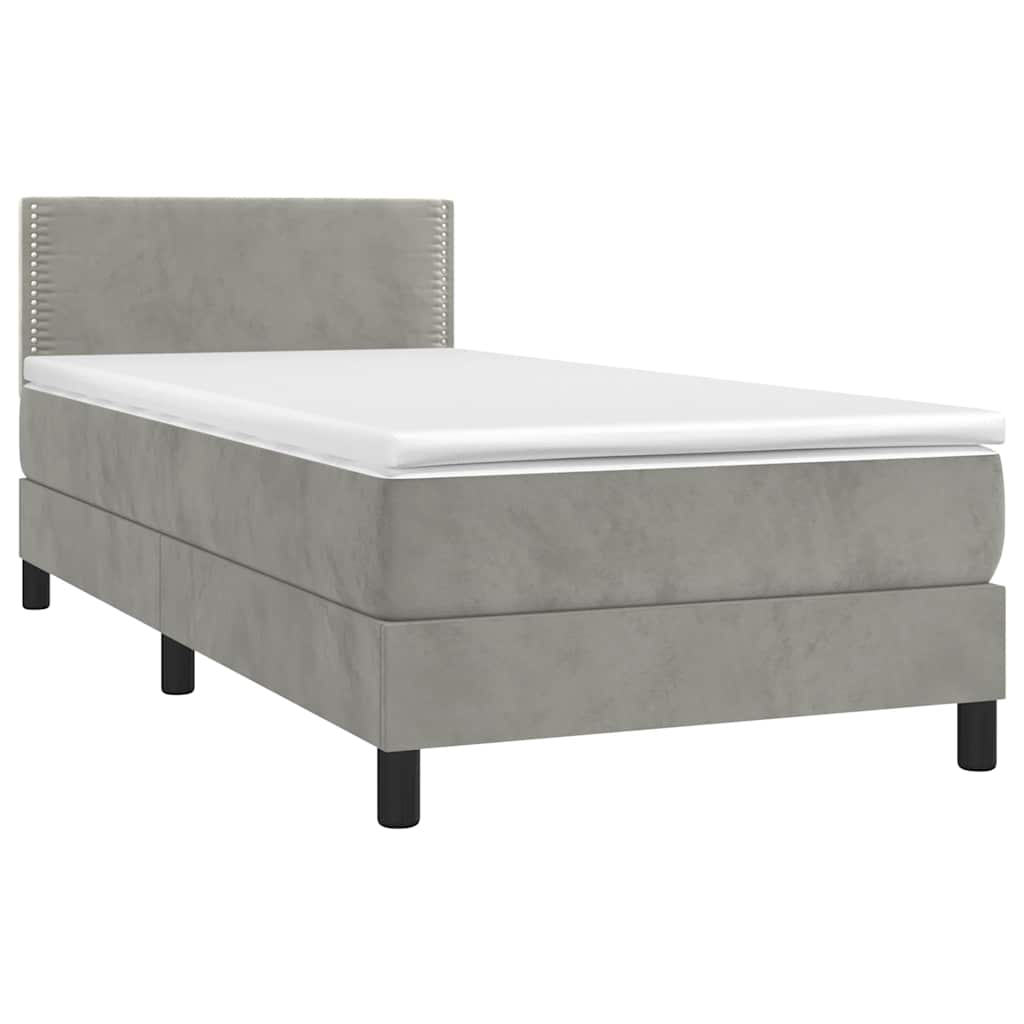 világosszürke bársony rugós és LED-es ágy matraccal 90x190 cm