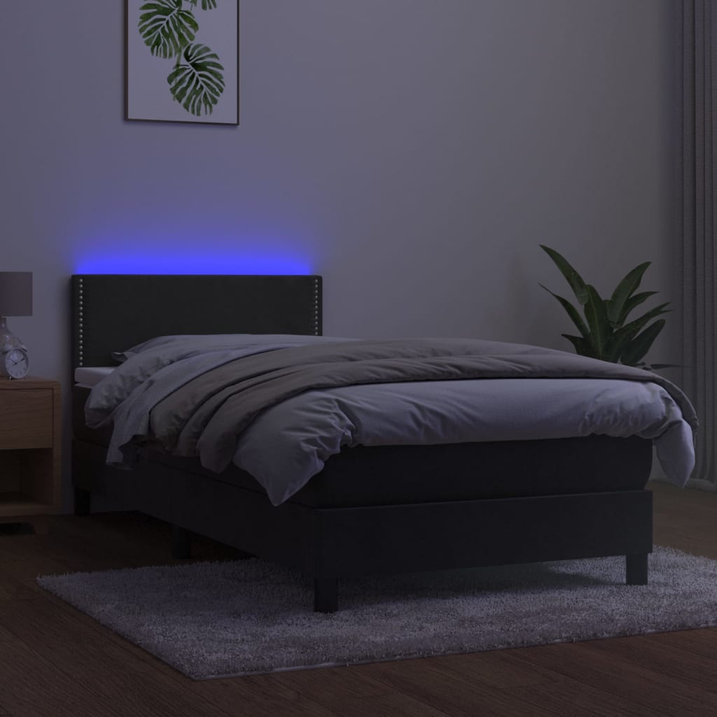 sötétszürke bársony rugós és LED-es ágy matraccal 90x190 cm