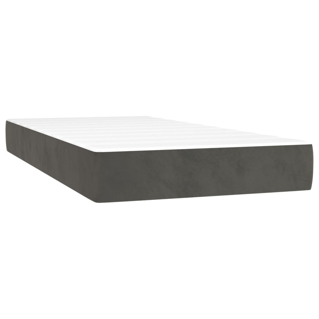 sötétszürke bársony rugós és LED-es ágy matraccal 90x190 cm